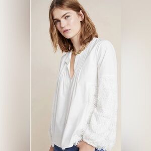 NWT Anthropologie Eri & Ali Crisp White Buttoned Blouse